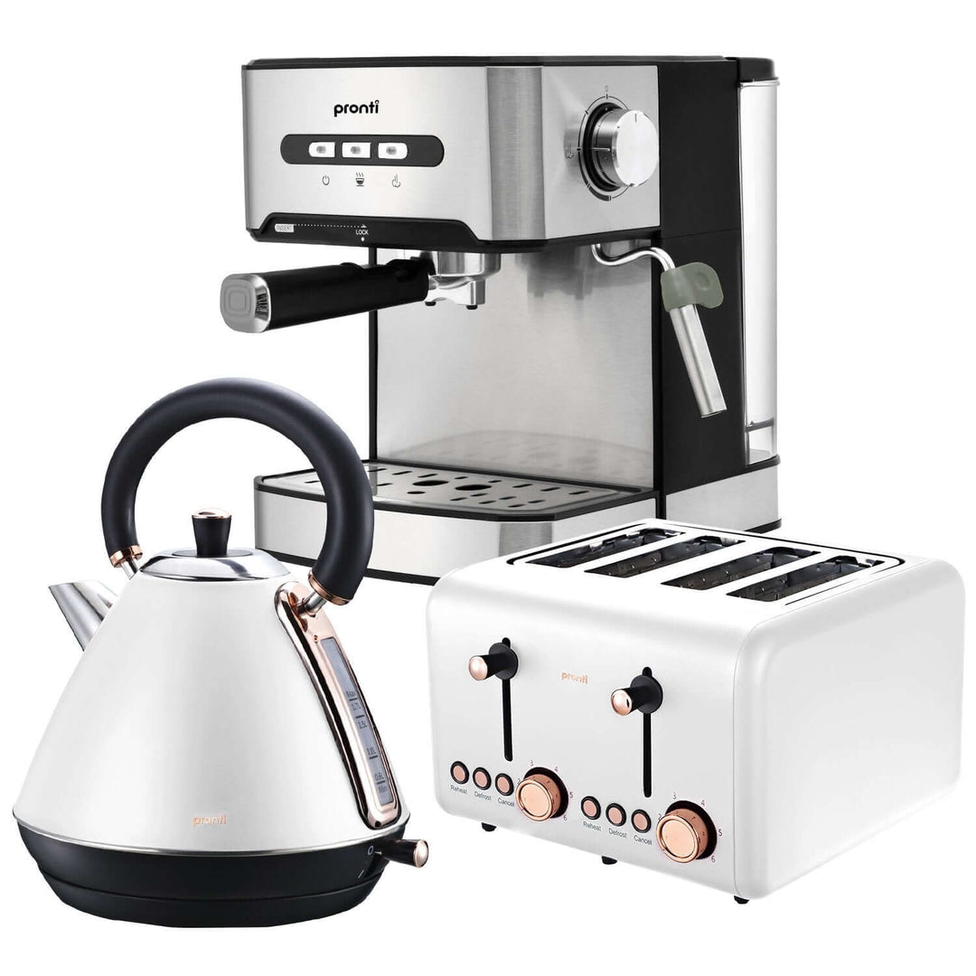 Pronti toaster, kettle, and coffee maker breakfast set in white for quality, affordable, and value furniture kitchen appliances