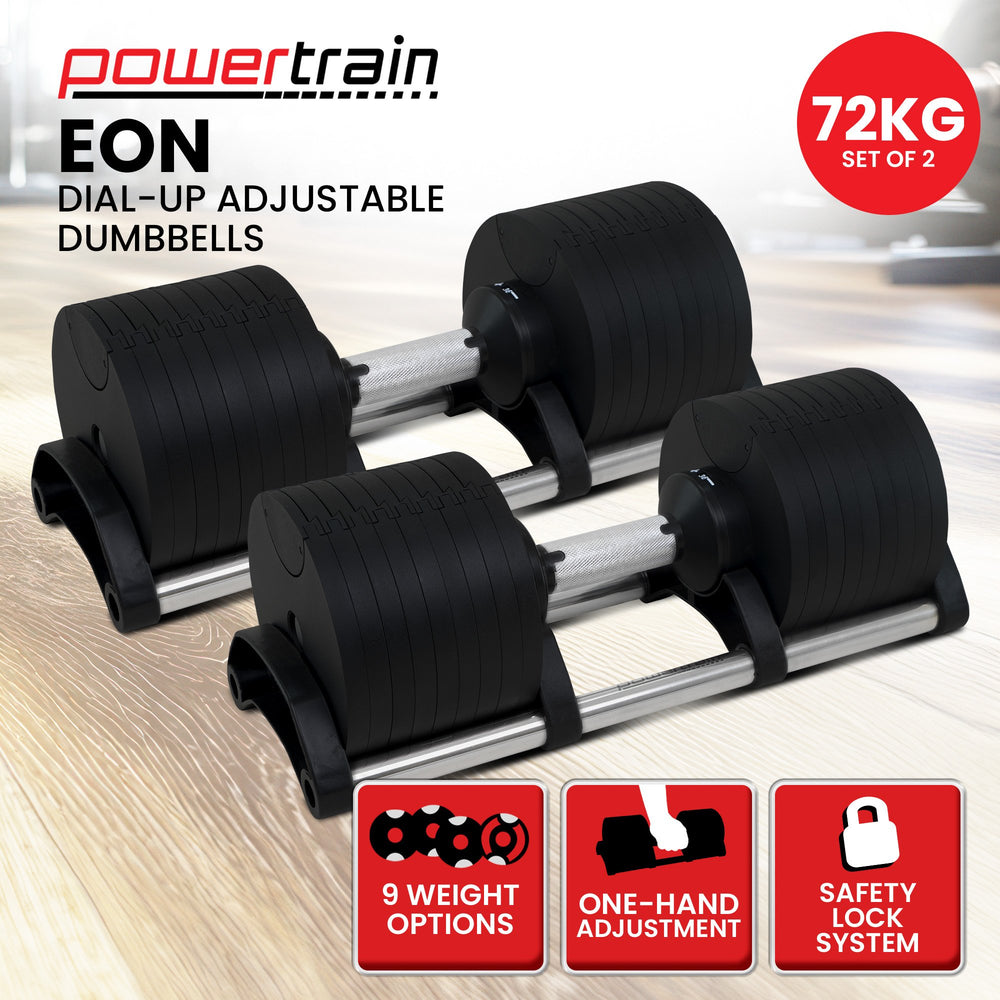 Powertrain Eon Set Of Two Dial-up 36kg Adjustable Dumbbell Home Gym 9 Options