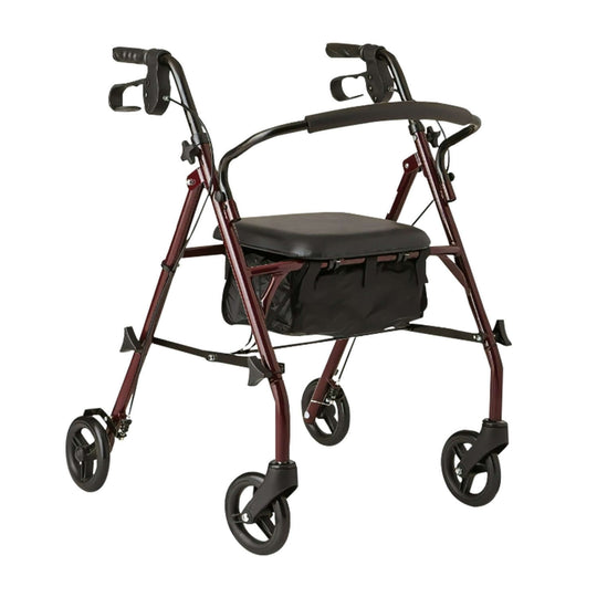 Orthonica foldable steel frame rollator 4-wheel walker with compact design and storage bag, affordable and high-quality mobility aid.