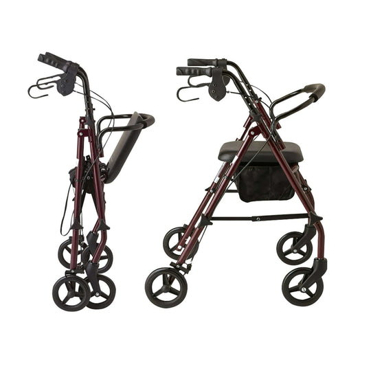 Orthonica foldable steel frame rollator 4-wheel walker, compact and durable design for mobility and independence.