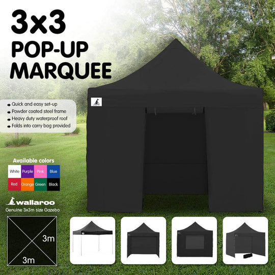 DSZ Product, feed-cond-new, feed-sl-DSZ Freight Payable, newWallaroo Gazebo Tent Marquee 3 X 3 Popup Outdoor Black - Premium Home & Garden > Shading > Canopies & Gazebos from Wallaroo ! Shop Online Buy Now at S & D's Value Store Family Business Best Customer ServiceDSZ Product, feed-cond-new, feed-sl-DSZ Freight Payable, new