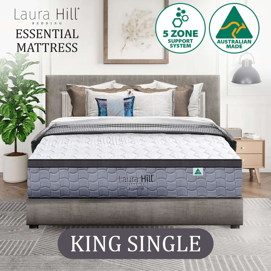 Laura Hill Essential King Single Mattress with 5-zone support, affordable luxury for quality sleep.