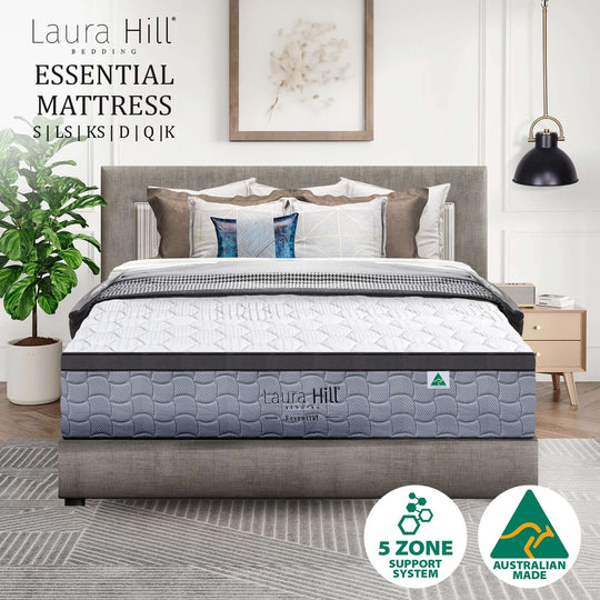 Laura Hill Essential Australian Made Mattress with 5-zone support system for quality sleep and affordable luxury.