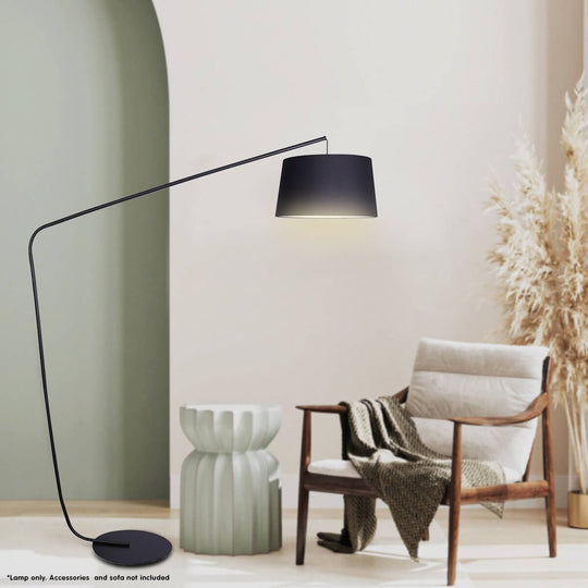 _label_, DSZ Product, feed-cond-new, feed-sl-free shipping, free-shipping, newSarantino Metal Arc Floor Lamp In Black Finish With Linen Taper Shade - Premium Home & Garden > Lighting > Night Lights & Ambient Lighting from Sarantino ! Shop Online Buy Now at S & D's Value Store Family Business Best Customer Service_label_, DSZ Product, feed-cond-new, feed-sl-free shipping, free-shipping, new