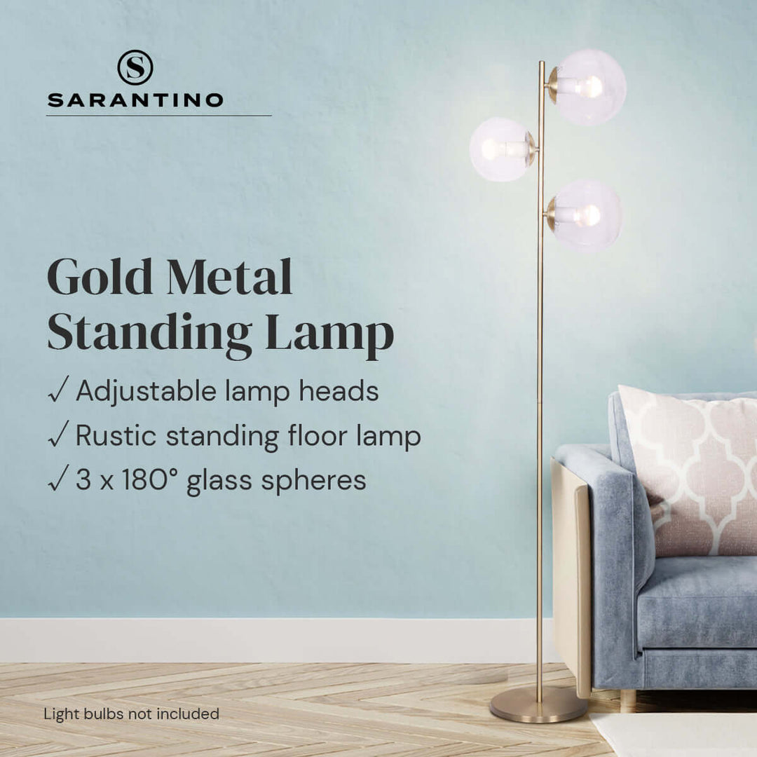 _label_, DSZ Product, feed-cond-new, feed-sl-free shipping, free-shippingSarantino 3 - Light Gold Metal Floor Lamp With Glass Shades - Premium Home & Garden > Lighting > Night Lights & Ambient Lighting from Sarantino ! Shop Online Buy Now at S & D's Value Store Family Business Best Customer Service_label_, DSZ Product, feed-cond-new, feed-sl-free shipping, free-shipping