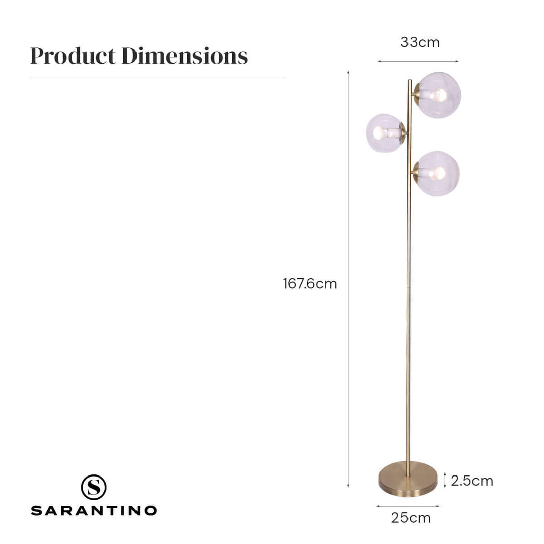 _label_, DSZ Product, feed-cond-new, feed-sl-free shipping, free-shippingSarantino 3 - Light Gold Metal Floor Lamp With Glass Shades - Premium Home & Garden > Lighting > Night Lights & Ambient Lighting from Sarantino ! Shop Online Buy Now at S & D's Value Store Family Business Best Customer Service_label_, DSZ Product, feed-cond-new, feed-sl-free shipping, free-shipping