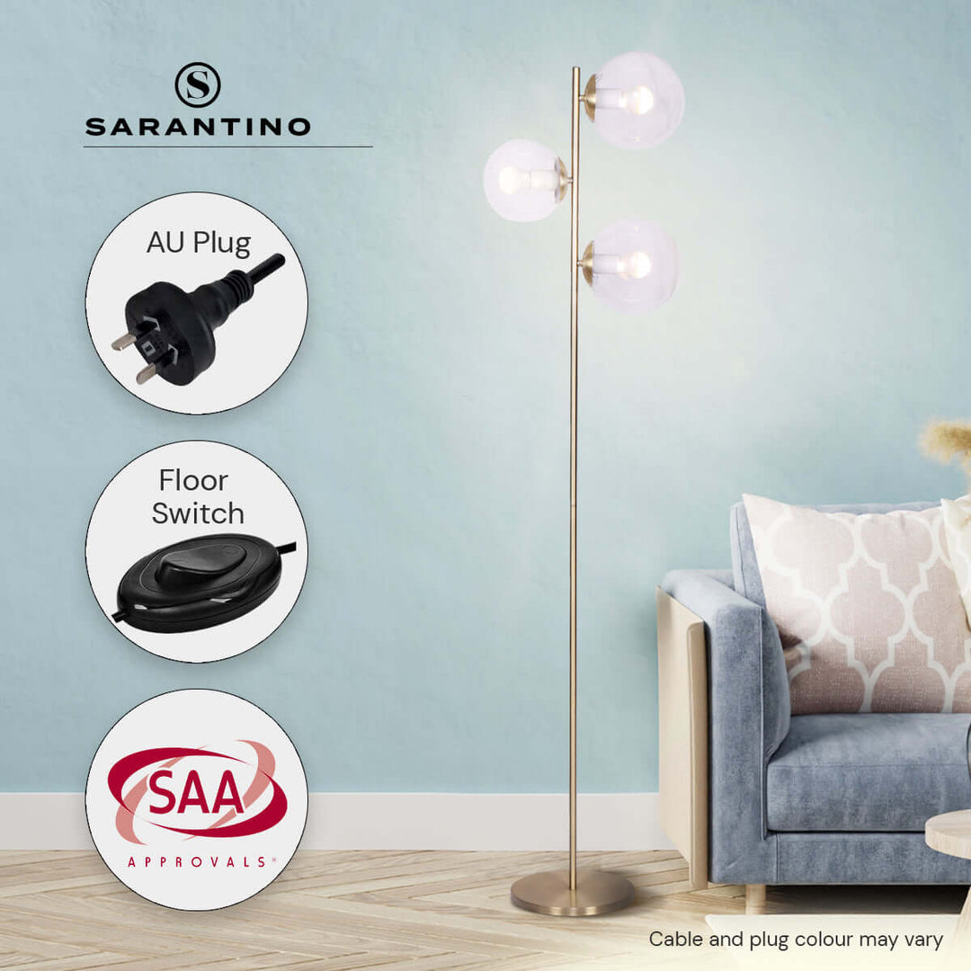 _label_, DSZ Product, feed-cond-new, feed-sl-free shipping, free-shippingSarantino 3 - Light Gold Metal Floor Lamp With Glass Shades - Premium Home & Garden > Lighting > Night Lights & Ambient Lighting from Sarantino ! Shop Online Buy Now at S & D's Value Store Family Business Best Customer Service_label_, DSZ Product, feed-cond-new, feed-sl-free shipping, free-shipping