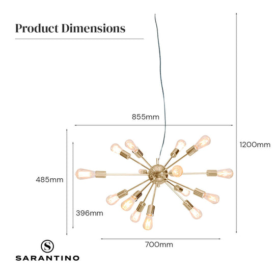 _label_, DSZ Product, feed-cond-new, feed-sl-free shipping, free-shipping, newSarantino 15 - Light Sputnik Chandelier In Brass Finish - Premium Home & Garden > DIY > Kitchen & Bathroom DIY from Sarantino ! Shop Online Buy Now at S & D's Value Store Family Business Best Customer Service_label_, DSZ Product, feed-cond-new, feed-sl-free shipping, free-shipping, new