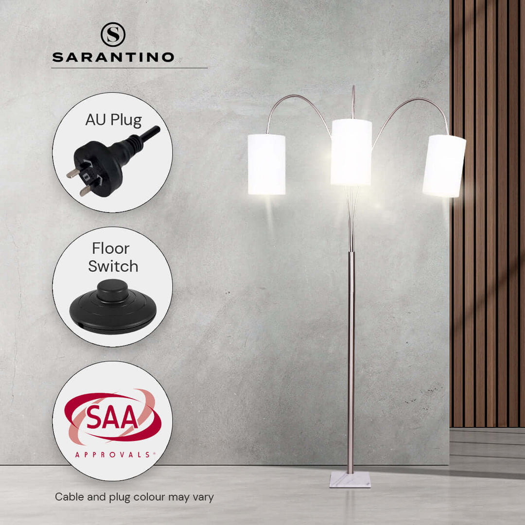 DSZ Product, feed-cond-new, feed-sl-DSZ Freight Payable, newSarantino 3 - Light Metal Arc Floor Lamp - Nickel & Marble Finish - Premium Home & Garden > Lighting > Night Lights & Ambient Lighting from Sarantino ! Shop Online Buy Now at S & D's Value Store Family Business Best Customer ServiceDSZ Product, feed-cond-new, feed-sl-DSZ Freight Payable, new