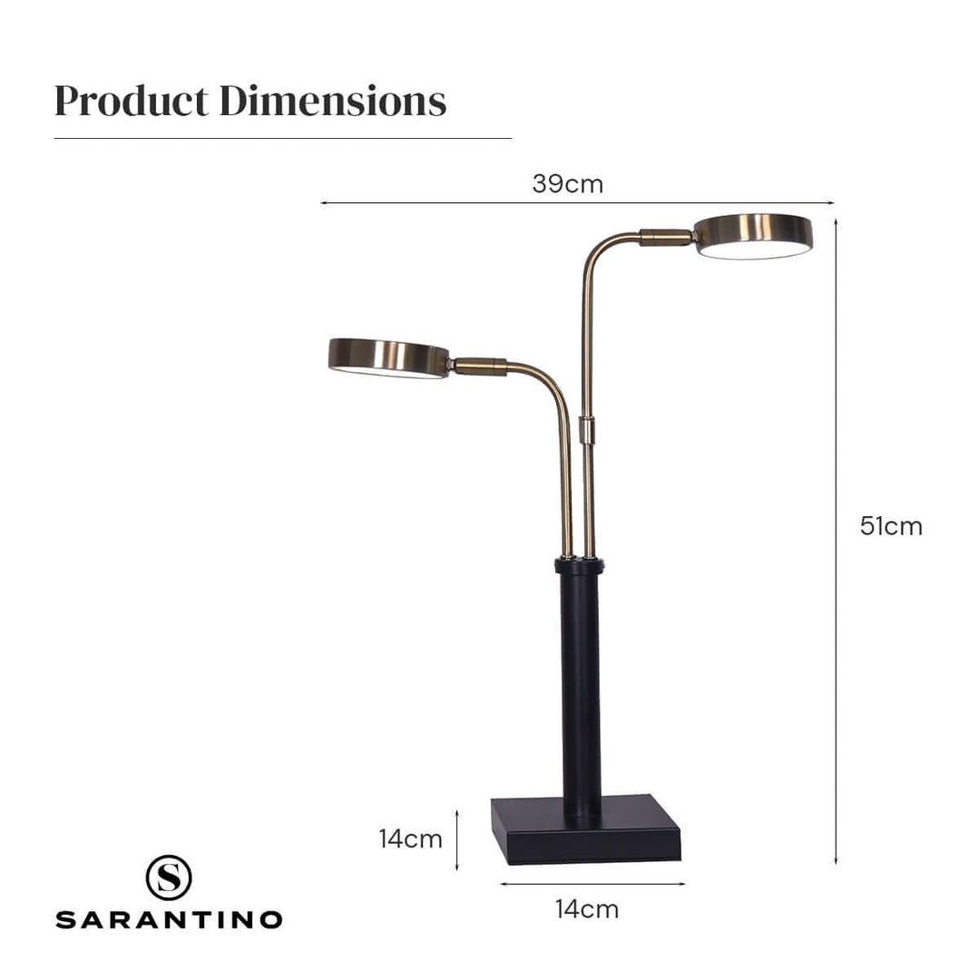 _label_, DSZ Product, feed-cond-new, feed-sl-free shipping, free-shippingSarantino Led Metal Table Lamp With 2 Lights Brushed Gold Black Finish - Premium Home & Garden > Lighting > Ceiling Lights from Sarantino ! Shop Online Buy Now at S & D's Value Store Family Business Best Customer Service_label_, DSZ Product, feed-cond-new, feed-sl-free shipping, free-shipping