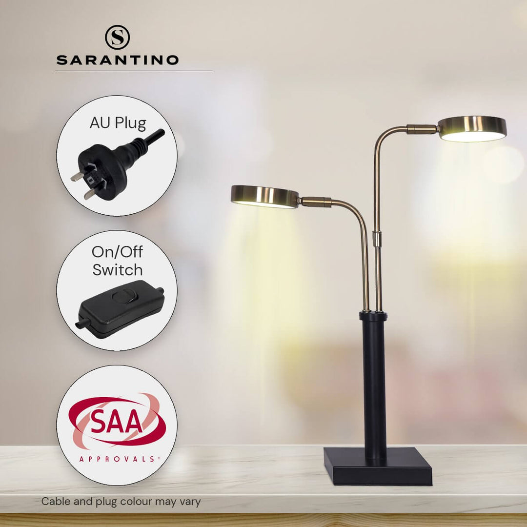 _label_, DSZ Product, feed-cond-new, feed-sl-free shipping, free-shippingSarantino Led Metal Table Lamp With 2 Lights Brushed Gold Black Finish - Premium Home & Garden > Lighting > Ceiling Lights from Sarantino ! Shop Online Buy Now at S & D's Value Store Family Business Best Customer Service_label_, DSZ Product, feed-cond-new, feed-sl-free shipping, free-shipping