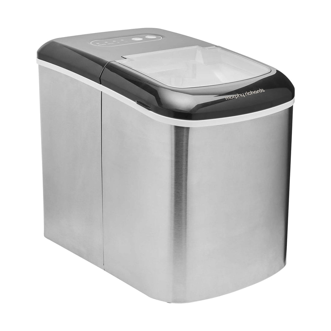 Morphy Richards 15kg stainless steel ice maker, affordable and stylish for DIY home use, producing ice quickly and efficiently.