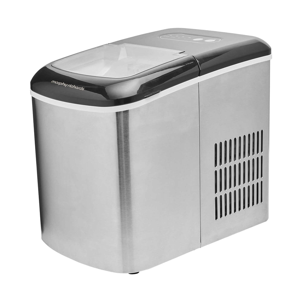 Morphy Richards 15kg stainless steel ice maker with electronic controls and a sleek design, perfect for affordable DIY luxury.