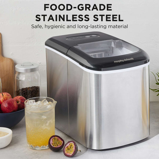 Morphy Richards ice maker in food-grade stainless steel, ideal for DIY drinks, combining quality and affordability.