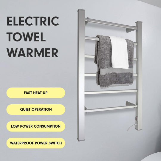 _label_, DSZ Product, feed-cond-new, feed-sl-free shipping, free-shipping, newPronti Heated Towel Rack Electric Bathroom Towel Rails Warmer 100W - Silver - Premium Home & Garden > Laundry & Cleaning > Drying Racks & Hangers from Pronti ! Shop Online Buy Now at S & D's Value Store Family Business Best Customer Service_label_, DSZ Product, feed-cond-new, feed-sl-free shipping, free-shipping, new