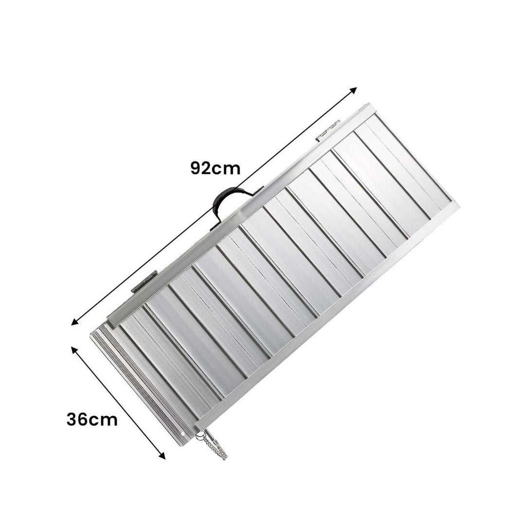 Rigg Aluminium foldable wheelchair ramp, 3ft dimensions: 92cm x 36cm, durable, portable with handle, non-slip surface.