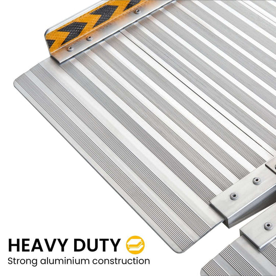 Heavy duty aluminium construction of the Rigg foldable wheelchair ramp, showcasing durability and quality.