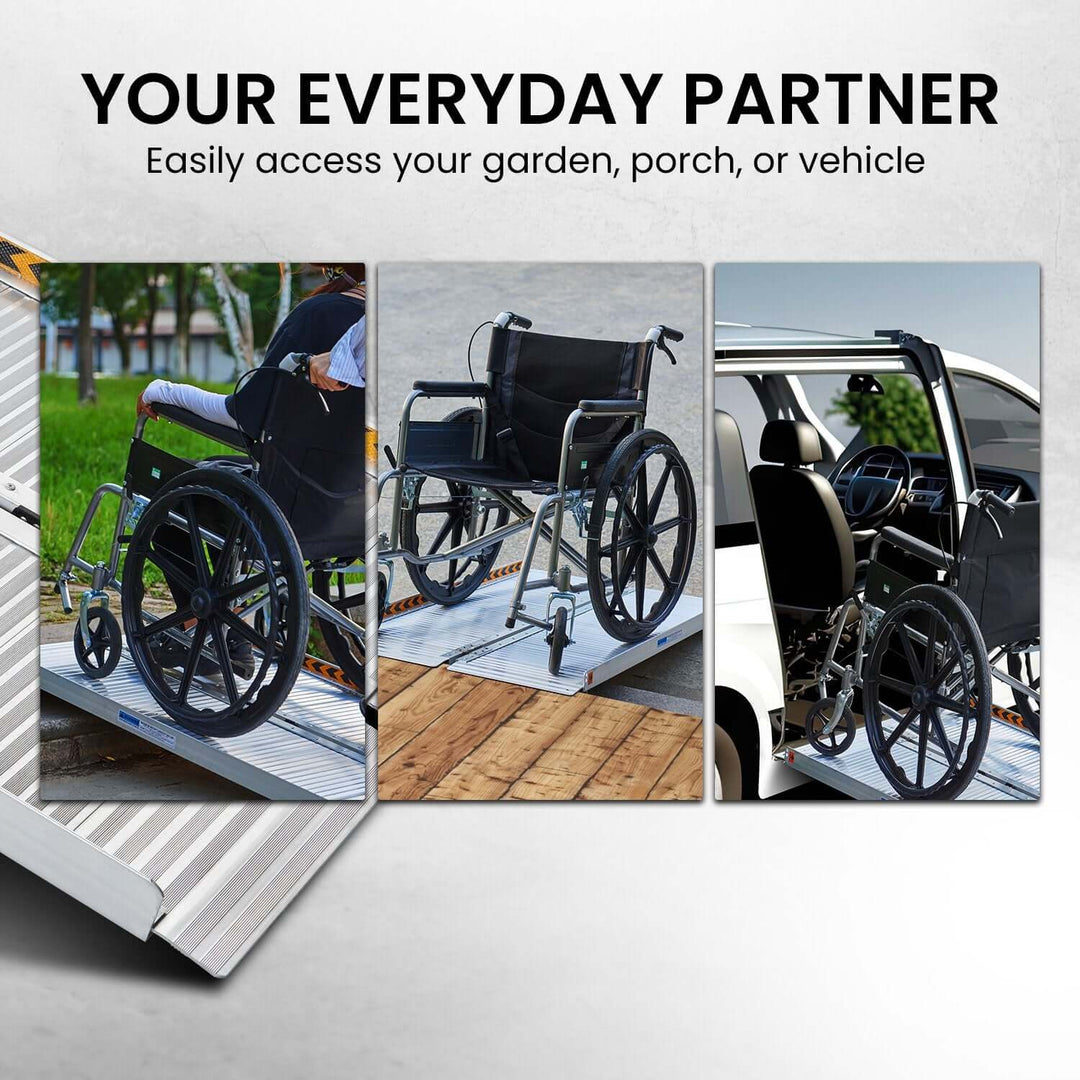 Rigg Aluminium Foldable Wheelchair Ramp showcasing mobility access to garden, porch, and vehicle for affordable, quality support.