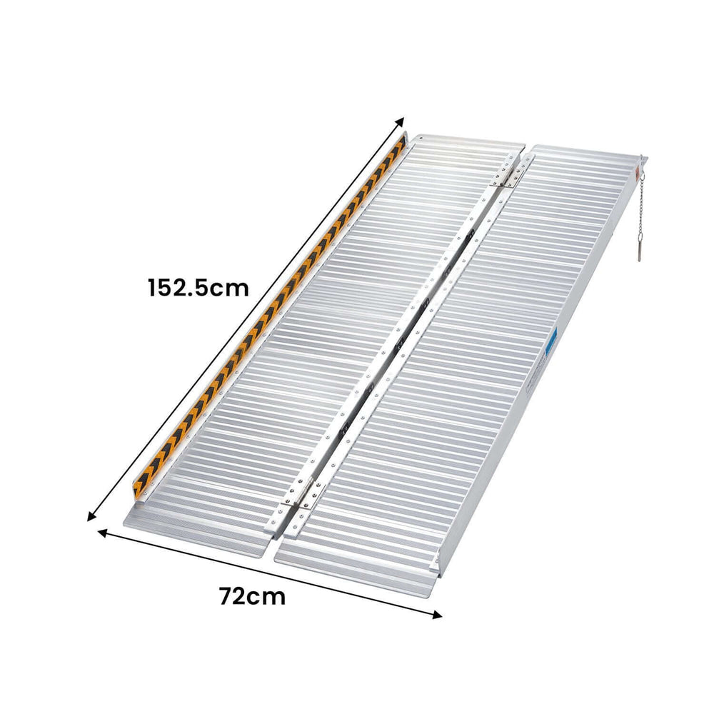 Rigg Aluminium foldable wheelchair ramp dimensions 152.5cm x 72cm, portable and non-slip surface for safety.