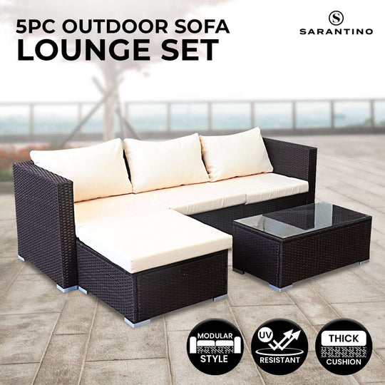 DSZ Product, feed-cond-new, feed-sl-DSZ Freight Payable, newSarantino 5Pc Modular Outdoor Lounge Set Pe Rattan - Brown - Premium Furniture > Outdoor > Outdoor Sofas & Lounge Sets from Sarantino ! Shop Online Buy Now at S & D's Value Store Family Business Best Customer ServiceDSZ Product, feed-cond-new, feed-sl-DSZ Freight Payable, new