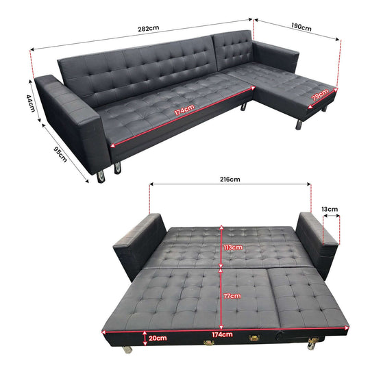 DSZ Product, feed-cond-new, feed-sl-DSZ Freight Payable, newSarantino Corner Faux Leather Sofa Bed Couch With Chaise - Black - Premium Furniture > Bar Stools & Chairs > Arm Chairs & Recliners from Sarantino ! Shop Online Buy Now at S & D's Value Store Family Business Best Customer ServiceDSZ Product, feed-cond-new, feed-sl-DSZ Freight Payable, new