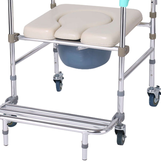 Orthonica Aluminum Commode Chair with cushioned seat, footrest, and castors for easy mobility and comfort.