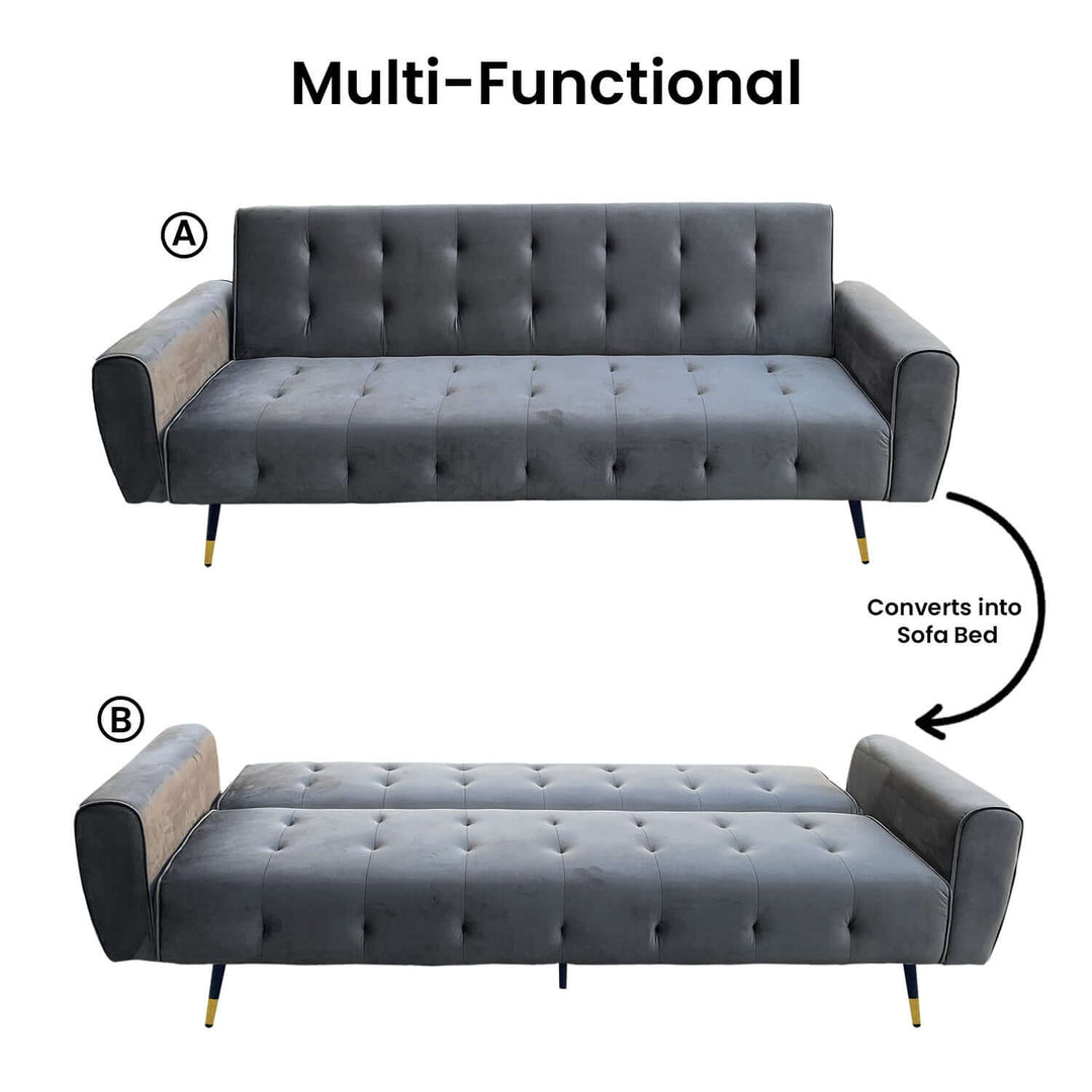 DSZ Product, feed-cond-new, feed-sl-DSZ Freight Payable, newSarantino Ava 3 - Seater Tufted Velvet Sofa Bed By Sarantino - Dark Grey - Premium Furniture > Bar Stools & Chairs > Arm Chairs & Recliners from Sarantino ! Shop Online Buy Now at S & D's Value Store Family Business Best Customer ServiceDSZ Product, feed-cond-new, feed-sl-DSZ Freight Payable, new