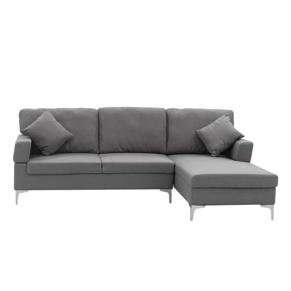 Sarantino 3 Seater Dark Grey Linen Sofa with Left Chaise and Cushions, Affordable Luxury Furniture