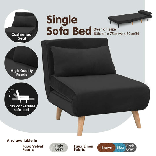 DSZ Product, feed-cond-new, feed-sl-DSZ Freight Payable, newSarantino Adjustable Chair Single Sofa Bed Faux Velvet - Black - Premium Furniture > Bar Stools & Chairs > Arm Chairs & Recliners from Sarantino ! Shop Online Buy Now at S & D's Value Store Family Business Best Customer ServiceDSZ Product, feed-cond-new, feed-sl-DSZ Freight Payable, new