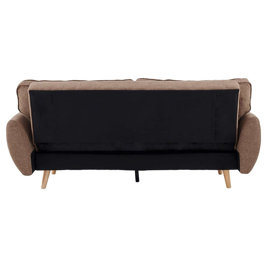 Back view of Sarantino 3 Seater Modular Sofa Bed in brown, showcasing modern design and wooden legs.