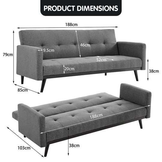 DSZ Product, feed-cond-new, feed-sl-DSZ Freight Payable, newSarantino Tufted Faux Linen 3 - Seater Sofa Bed With Armrests - Light Grey - Premium Furniture > Bar Stools & Chairs > Arm Chairs & Recliners from Sarantino ! Shop Online Buy Now at S & D's Value Store Family Business Best Customer ServiceDSZ Product, feed-cond-new, feed-sl-DSZ Freight Payable, new