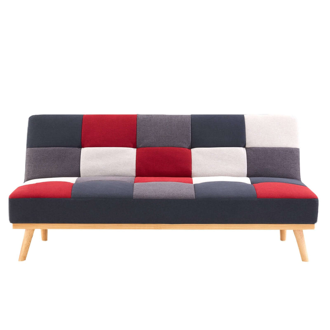 Sarantino 3-seater modular linen fabric wood sofa bed in vibrant multi-colour with modern design.