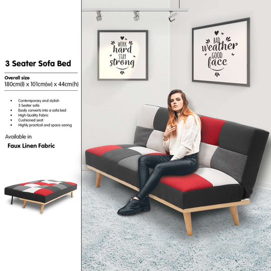 Sarantino 3-seater modular sofa bed in vibrant colors with wooden legs, stylish and comfortable for any home.