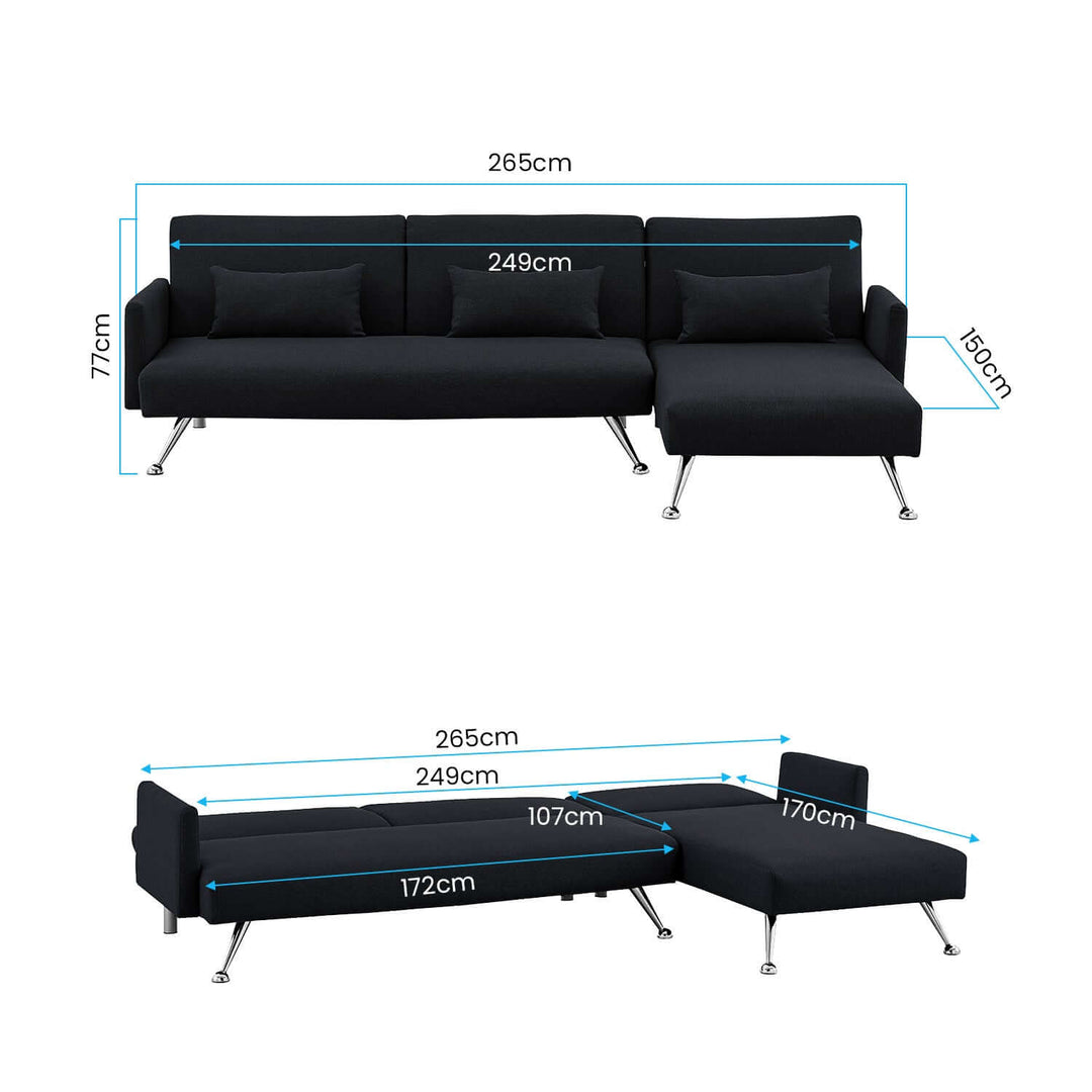 DSZ Product, feed-cond-new, feed-sl-DSZ Freight Payable, newSarantino  Mia 3 - Seater Sofa Bed With Chaise & 3 Pillows - Black - Premium Furniture > Bar Stools & Chairs > Arm Chairs & Recliners from Sarantino ! Shop Online Buy Now at S & D's Value Store Family Business Best Customer ServiceDSZ Product, feed-cond-new, feed-sl-DSZ Freight Payable, new