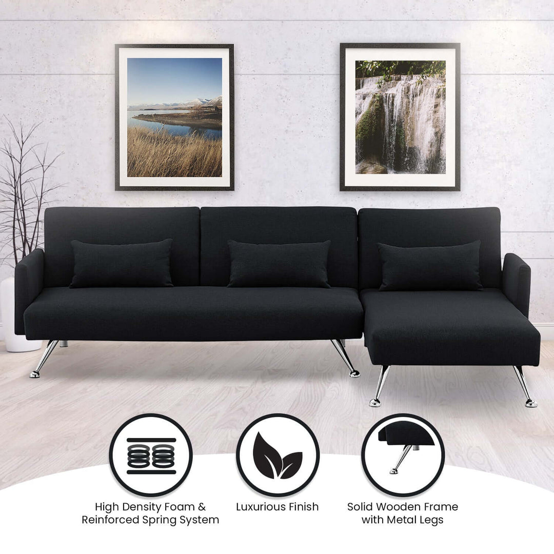 DSZ Product, feed-cond-new, feed-sl-DSZ Freight Payable, newSarantino  Mia 3 - Seater Sofa Bed With Chaise & 3 Pillows - Black - Premium Furniture > Bar Stools & Chairs > Arm Chairs & Recliners from Sarantino ! Shop Online Buy Now at S & D's Value Store Family Business Best Customer ServiceDSZ Product, feed-cond-new, feed-sl-DSZ Freight Payable, new