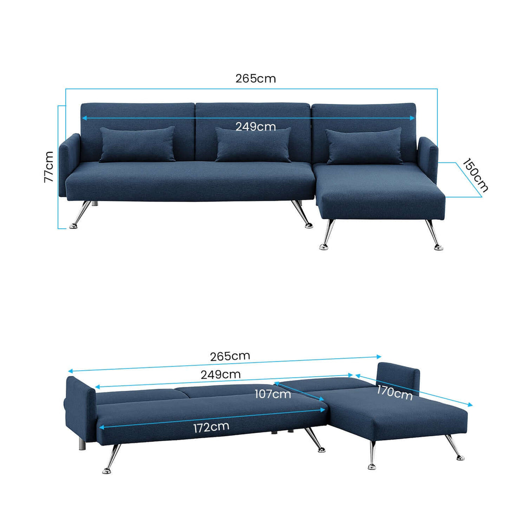 DSZ Product, feed-cond-new, feed-sl-DSZ Freight Payable, newSarantino Mia 3 - Seater Sofa Bed With Chaise & 3 Pillows - Blue - Premium Furniture > Bar Stools & Chairs > Arm Chairs & Recliners from Sarantino ! Shop Online Buy Now at S & D's Value Store Family Business Best Customer ServiceDSZ Product, feed-cond-new, feed-sl-DSZ Freight Payable, new