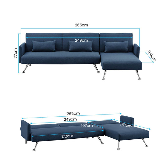 DSZ Product, feed-cond-new, feed-sl-DSZ Freight Payable, newSarantino Mia 3 - Seater Sofa Bed With Chaise & 3 Pillows - Blue - Premium Furniture > Bar Stools & Chairs > Arm Chairs & Recliners from Sarantino ! Shop Online Buy Now at S & D's Value Store Family Business Best Customer ServiceDSZ Product, feed-cond-new, feed-sl-DSZ Freight Payable, new