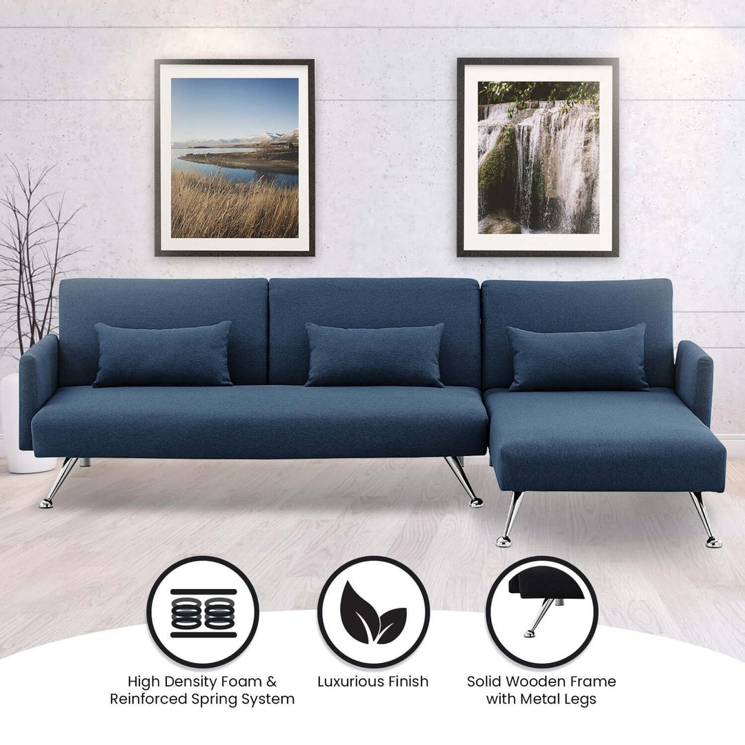 DSZ Product, feed-cond-new, feed-sl-DSZ Freight Payable, newSarantino Mia 3 - Seater Sofa Bed With Chaise & 3 Pillows - Blue - Premium Furniture > Bar Stools & Chairs > Arm Chairs & Recliners from Sarantino ! Shop Online Buy Now at S & D's Value Store Family Business Best Customer ServiceDSZ Product, feed-cond-new, feed-sl-DSZ Freight Payable, new