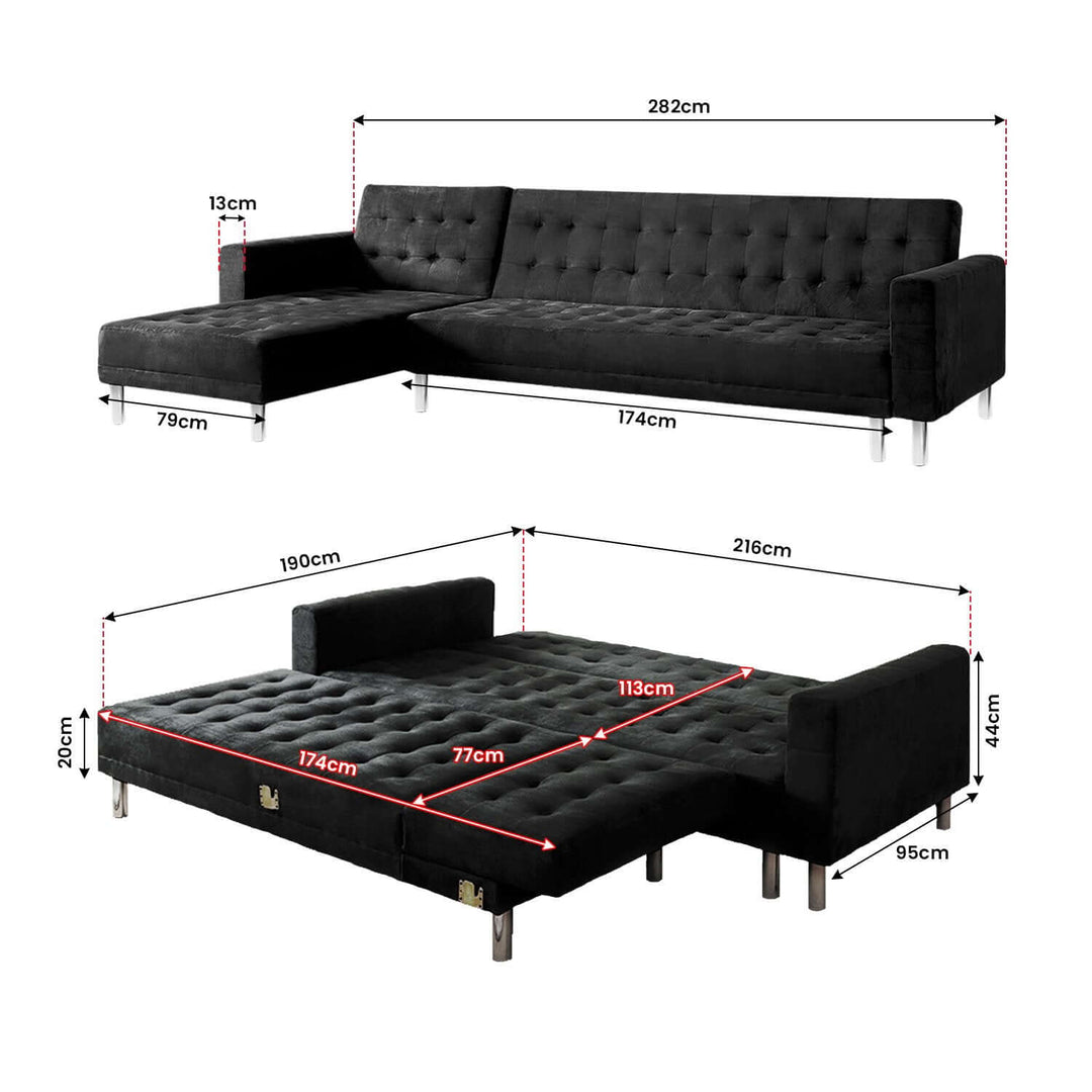 DSZ Product, feed-cond-new, feed-sl-DSZ Freight Payable, newSarantino Faux Velveteen Corner Wooden Sofa Bed Couch With Chaise Black - Premium Furniture > Bar Stools & Chairs > Arm Chairs & Recliners from Sarantino ! Shop Online Buy Now at S & D's Value Store Family Business Best Customer ServiceDSZ Product, feed-cond-new, feed-sl-DSZ Freight Payable, new