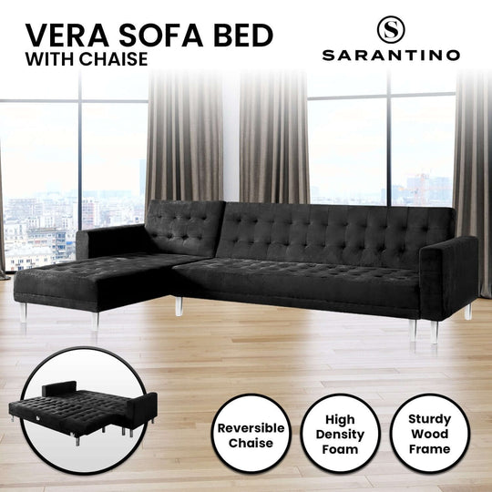 DSZ Product, feed-cond-new, feed-sl-DSZ Freight Payable, newSarantino Faux Velveteen Corner Wooden Sofa Bed Couch With Chaise Black - Premium Furniture > Bar Stools & Chairs > Arm Chairs & Recliners from Sarantino ! Shop Online Buy Now at S & D's Value Store Family Business Best Customer ServiceDSZ Product, feed-cond-new, feed-sl-DSZ Freight Payable, new