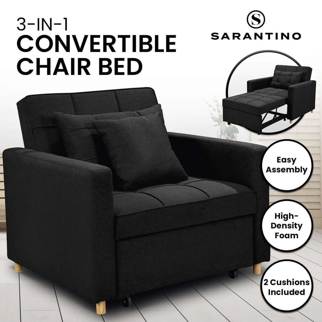 DSZ Product, feed-cond-new, feed-sl-DSZ Freight Payable, newSarantino Suri 3 - In - 1 Convertible Lounge Chair Bed - Black - Premium Furniture > Bar Stools & Chairs > Arm Chairs & Recliners from Sarantino ! Shop Online Buy Now at S & D's Value Store Family Business Best Customer ServiceDSZ Product, feed-cond-new, feed-sl-DSZ Freight Payable, new