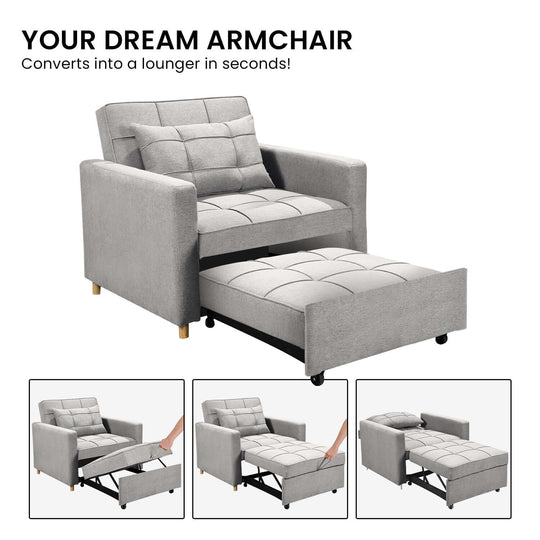 DSZ Product, feed-cond-new, feed-sl-DSZ Freight Payable, newSarantino Suri 3 - In - 1 Convertible Sofa Chair Bed Lounger - Light Grey - Premium Furniture > Bar Stools & Chairs > Arm Chairs & Recliners from Sarantino ! Shop Online Buy Now at S & D's Value Store Family Business Best Customer ServiceDSZ Product, feed-cond-new, feed-sl-DSZ Freight Payable, new