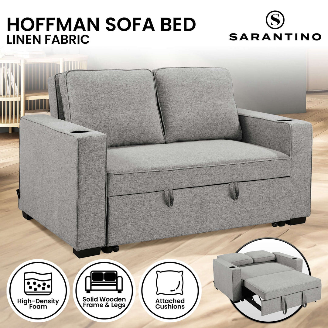 DSZ Product, feed-cond-new, feed-sl-DSZ Freight Payable, newSarantino Hoffman Linen Sofa Bed Chair With Cushions &Cup Holders Light Grey - Premium Furniture > Bar Stools & Chairs > Arm Chairs & Recliners from Sarantino ! Shop Online Buy Now at S & D's Value Store Family Business Best Customer ServiceDSZ Product, feed-cond-new, feed-sl-DSZ Freight Payable, new