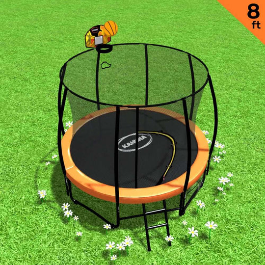 _label_, DSZ Product, feed-cond-new, feed-sl-free shipping, free-shipping, newKahuna 8Ft Outdoor Orange Trampoline For Kids And Children Suited For Fitness Exercise Gymnastics With Safety Enclosure Basketball Hoop Set - Premium Baby & Kids > Baby & Kid's Toys > Outdoor Play Equipment from Kahuna ! Shop Online Buy Now at S & D's Value Store Family Business Best Customer Service_label_, DSZ Product, feed-cond-new, feed-sl-free shipping, free-shipping, new