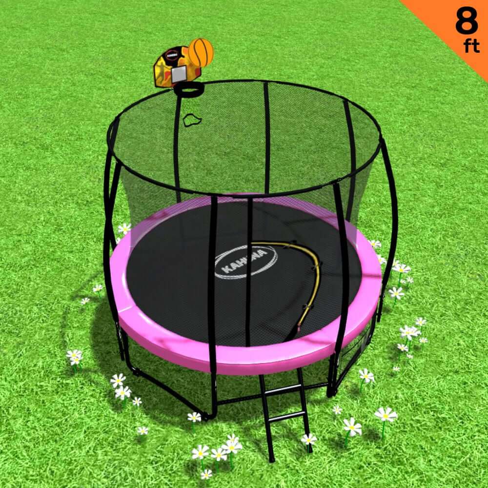 DSZ Product, feed-cond-new, feed-sl-DSZ Freight Payable, newKahuna 8Ft Outdoor Trampoline Kids Children With Safety Enclosure Mat Pad Net Ladder Basketball Hoop Set - Pink - Premium Baby & Kids > Baby & Kid's Toys > Outdoor Play Equipment from Kahuna ! Shop Online Buy Now at S & D's Value Store Family Business Best Customer ServiceDSZ Product, feed-cond-new, feed-sl-DSZ Freight Payable, new