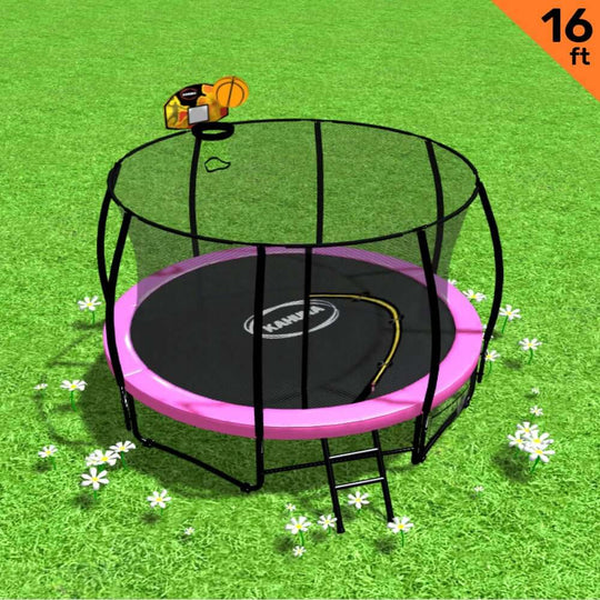 DSZ Product, feed-cond-new, feed-sl-DSZ Freight Payable, newKahuna 16Ft Outdoor Trampoline Kids Children With Safety Enclosure Pad Mat Ladder Basketball Hoop Set - Pink - Premium Baby & Kids > Baby & Kid's Toys > Outdoor Play Equipment from Kahuna ! Shop Online Buy Now at S & D's Value Store Family Business Best Customer ServiceDSZ Product, feed-cond-new, feed-sl-DSZ Freight Payable, new