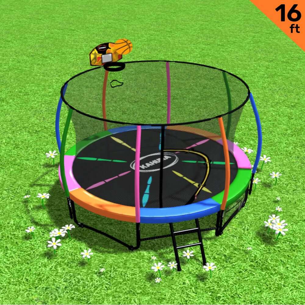 DSZ Product, feed-cond-new, feed-sl-DSZ Freight Payable, newKahuna 16Ft Outdoor Trampoline Kids Children With Safety Enclosure Pad Mat Ladder Basketball Hoop Set - Rainbow - Premium Baby & Kids > Baby & Kid's Toys > Outdoor Play Equipment from Kahuna ! Shop Online Buy Now at S & D's Value Store Family Business Best Customer ServiceDSZ Product, feed-cond-new, feed-sl-DSZ Freight Payable, new