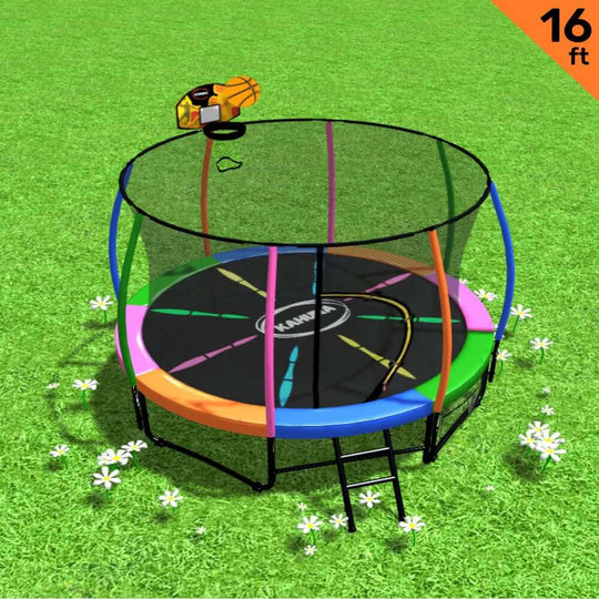 DSZ Product, feed-cond-new, feed-sl-DSZ Freight Payable, newKahuna 16Ft Outdoor Trampoline Kids Children With Safety Enclosure Pad Mat Ladder Basketball Hoop Set - Rainbow - Premium Baby & Kids > Baby & Kid's Toys > Outdoor Play Equipment from Kahuna ! Shop Online Buy Now at S & D's Value Store Family Business Best Customer ServiceDSZ Product, feed-cond-new, feed-sl-DSZ Freight Payable, new