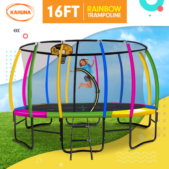 DSZ Product, feed-cond-new, feed-sl-DSZ Freight Payable, newKahuna 16Ft Outdoor Trampoline Kids Children With Safety Enclosure Pad Mat Ladder Basketball Hoop Set - Rainbow - Premium Baby & Kids > Baby & Kid's Toys > Outdoor Play Equipment from Kahuna ! Shop Online Buy Now at S & D's Value Store Family Business Best Customer ServiceDSZ Product, feed-cond-new, feed-sl-DSZ Freight Payable, new