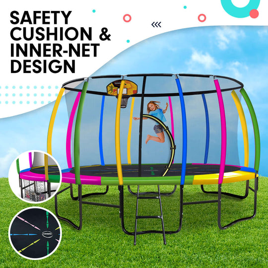 DSZ Product, feed-cond-new, feed-sl-DSZ Freight Payable, newKahuna 16Ft Outdoor Trampoline Kids Children With Safety Enclosure Pad Mat Ladder Basketball Hoop Set - Rainbow - Premium Baby & Kids > Baby & Kid's Toys > Outdoor Play Equipment from Kahuna ! Shop Online Buy Now at S & D's Value Store Family Business Best Customer ServiceDSZ Product, feed-cond-new, feed-sl-DSZ Freight Payable, new